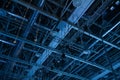 Intersection of the construction beams in the blue light Royalty Free Stock Photo