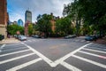 Intersection and crosswalks in Back Bay, Boston, Massachusetts.