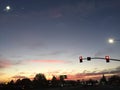 Intersection at Dusk with Sky and Moon Sunset