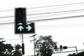 At the intersection, green and red lights are a sign of going straight or turning left and white - or stopping driving. Be careful Royalty Free Stock Photo