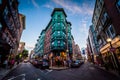 Intersection and historic buildings in the North End of Boston,