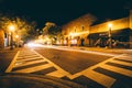 Intersection on Main Street at night, in downtown Rock Hill, Sou