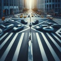 Intersection of major roads crosswalk stripes never broken by Royalty Free Stock Photo