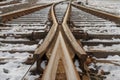 The intersection of railway tracks in the form of arrows. Royalty Free Stock Photo