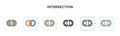 Intersection vector icon in 6 different modern styles. Black, two colored intersection icons designed in filled, outline, line and