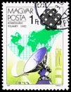 Intersputnik Earth Station, World Communications Year serie, circa 1983 Royalty Free Stock Photo