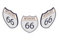 Interstate 66. American Isometric highway map sign. Vector outline shield template. Military and heraldic simple shape shield