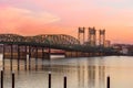 Interstate Bridge Over Columbia River at Sunset Royalty Free Stock Photo