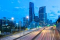 Interstate 5 and downtown at dawn in Seattle Royalty Free Stock Photo