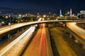 Interstate Freeway Light Trails Through Portland at Blue Hour Royalty Free Stock Photo