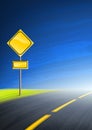 Interstate highway and an empty yellow road sign Royalty Free Stock Photo