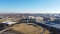 Interstate highway loop along Centennial Expressway or I-235 Central Northeast of Oklahoma City downtown, office buildings, Royalty Free Stock Photo