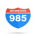 Interstate highway 985 road sign. Flat vector stock illustration on white background Royalty Free Stock Photo