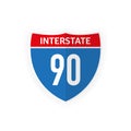 Interstate highway 90 road sign icon isolated on white background. Vector illustration. Royalty Free Stock Photo