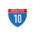 Interstate highway 10 road sign icon isolated on white background. Vector illustration. Royalty Free Stock Photo