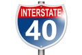 Interstate highway 40 road sign isolated on white background Royalty Free Stock Photo