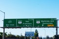 Interstate 237 and 101 highway road sign showing drivers the directions, exit number and exit only lane to Mtn View, San Francisco Royalty Free Stock Photo
