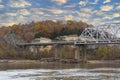 Interstate 70 Highway Truss Bridge Over the Missouri River with Bluffs and Colorful Fall Autumn Leaves Royalty Free Stock Photo