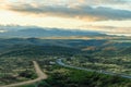 And interstate highway weaving through the wilderness of Arizona in early morning light. Royalty Free Stock Photo