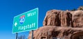 Interstate 40 sign in Arizona pointing to Flagstaff. United States