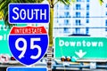 interstate 95 street sign with blue sky , miami city florida usa america Royalty Free Stock Photo