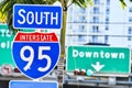 interstate 95 street sign with blue sky , miami city florida usa america Royalty Free Stock Photo