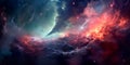 interstellar journey through a mesmerizing nebula, highlighting the beauty of celestial clouds and gas formations.