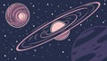 Interstellar Planets with Rings in Starry Sky, vector design Generative AI Royalty Free Stock Photo