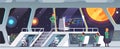 Interstellar spaceship main bridge with crew work Royalty Free Stock Photo