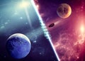 Interstellar travel and dimensional portals, spaceships exploring new planets. Exoplanet