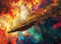 Interstellar Voyage UFO Soaring Through Space