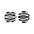 Intertwine in a spiral logo structure the black and white spherical shape, abstract circle logotype for technology company, tech