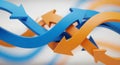 Intertwined blue and orange arrows create Royalty Free Stock Photo