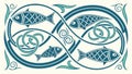 Intertwined Fish and Celtic Knotwork Border, vector design Generative AI Royalty Free Stock Photo