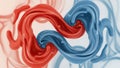 Intertwined fluid shapes of red and blue liquid splashing and swirling in a smooth abstract Royalty Free Stock Photo