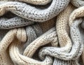 Intertwined Knitted Wool Cable in Cream and Gray Close Up Texture Royalty Free Stock Photo