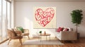 Intertwined Love: Abstract Heart Art in Minimalist Living Room
