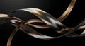 Intertwined metallic ribbons in gold, bronze, and silver create an abstract wave pattern. 74 Royalty Free Stock Photo