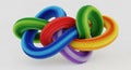 Intertwined rainbow colored torus knot abstract 3 D render Royalty Free Stock Photo