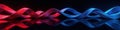Intertwined red and blue abstract forms mirrored on a black surface , color, mirror, geometric