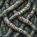 Intertwined Tree Trunks with Weathered Bark, Close-Up Royalty Free Stock Photo