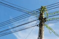 Intertwining of many electrical wires on poles