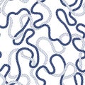 Intertwining Nautical Blue and White Ropes on White Background Vector Seamless Pattern. Trendy Marine Background