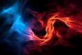 Intertwining red and blue flames mesmerize on a dark background.