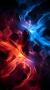 Intertwining red and blue flames mesmerize on a dark background