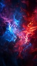 Intertwining red and blue flames mesmerize on a dark background