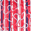 Intertwining Red and Blue Nautical Ropes and Stripes Vector Seamless Pattern. Tangled Cords Marine Background