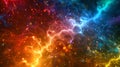 Vibrant abstract image showcasing intertwining streams of light and particles in a spectrum of colors against a dark background,