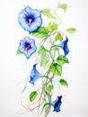 Intertwining Watercolor Morning Glory Vine Leaves and Blossoms AI Generated