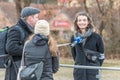 Interview by Bayerischer Rundfunk with a steward at a counter-demonstration by Antifa at an anti-Corona demonstration in Regensbur